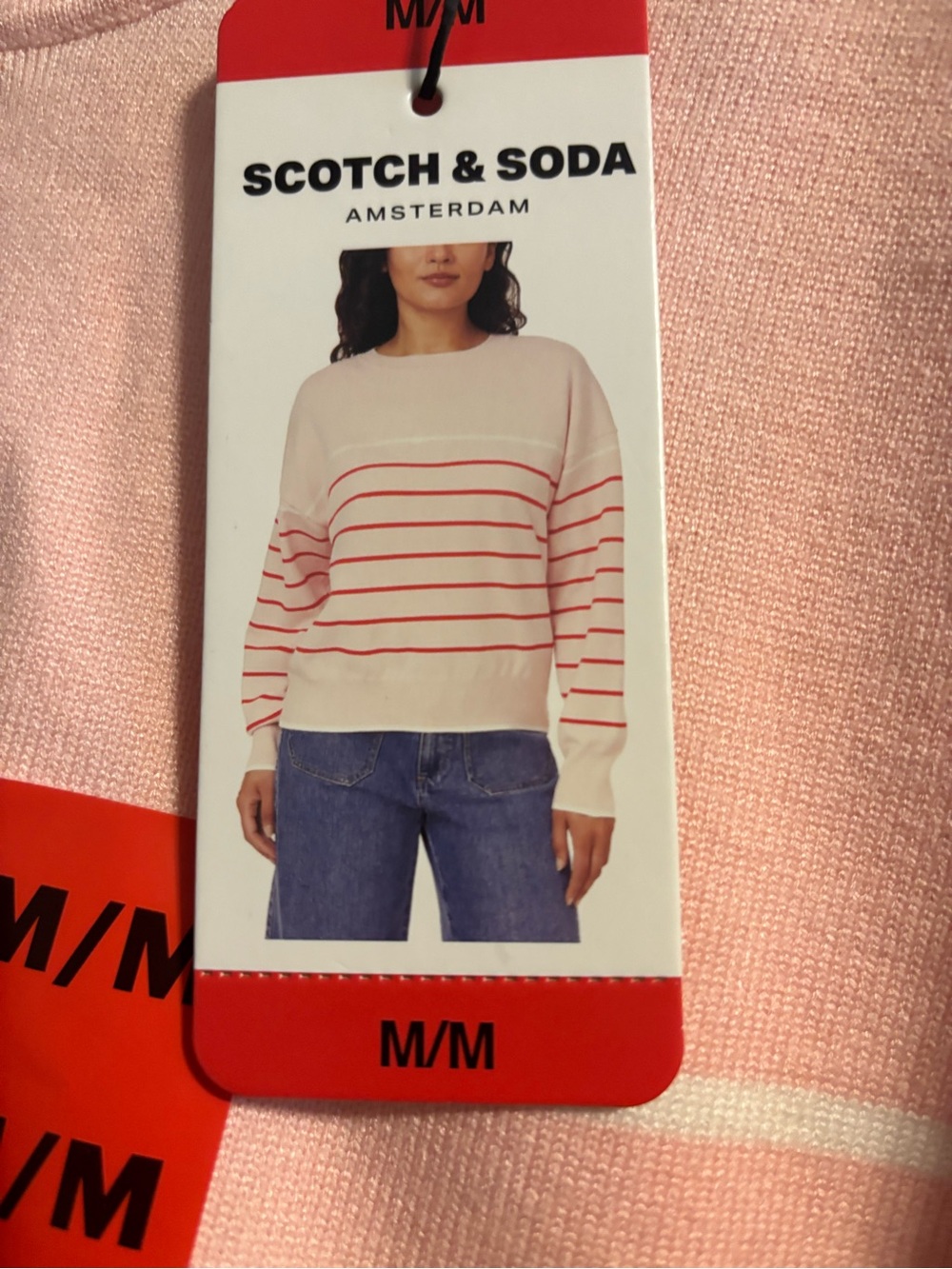 Scotch & Soda Pink Crewneck Sweater with Red Stripes